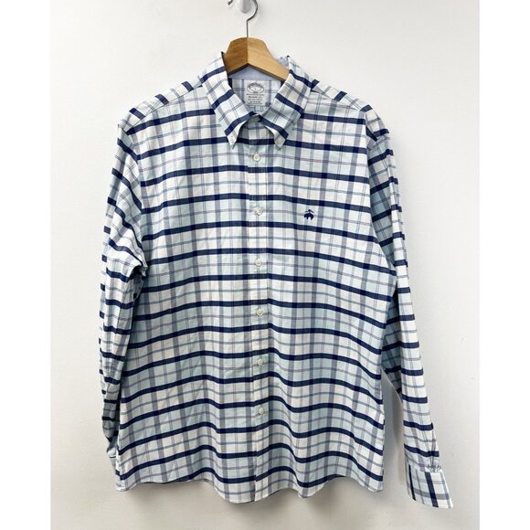 Brooks Brothers Regent Fit Plaid Button Down Shirt Non Iron Cotton Blend Sz L - Picture 1 of 11